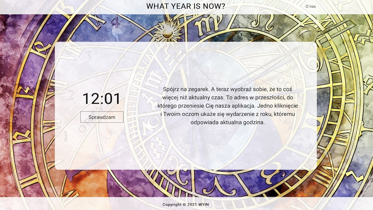 Colorful background with a clock on it with a timer that shows current time next to the description of the application.